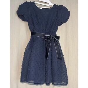 Monsoon Girls Navy Blue Gold Sequined Party Holiday Sleeve Fancy Dress Size 7